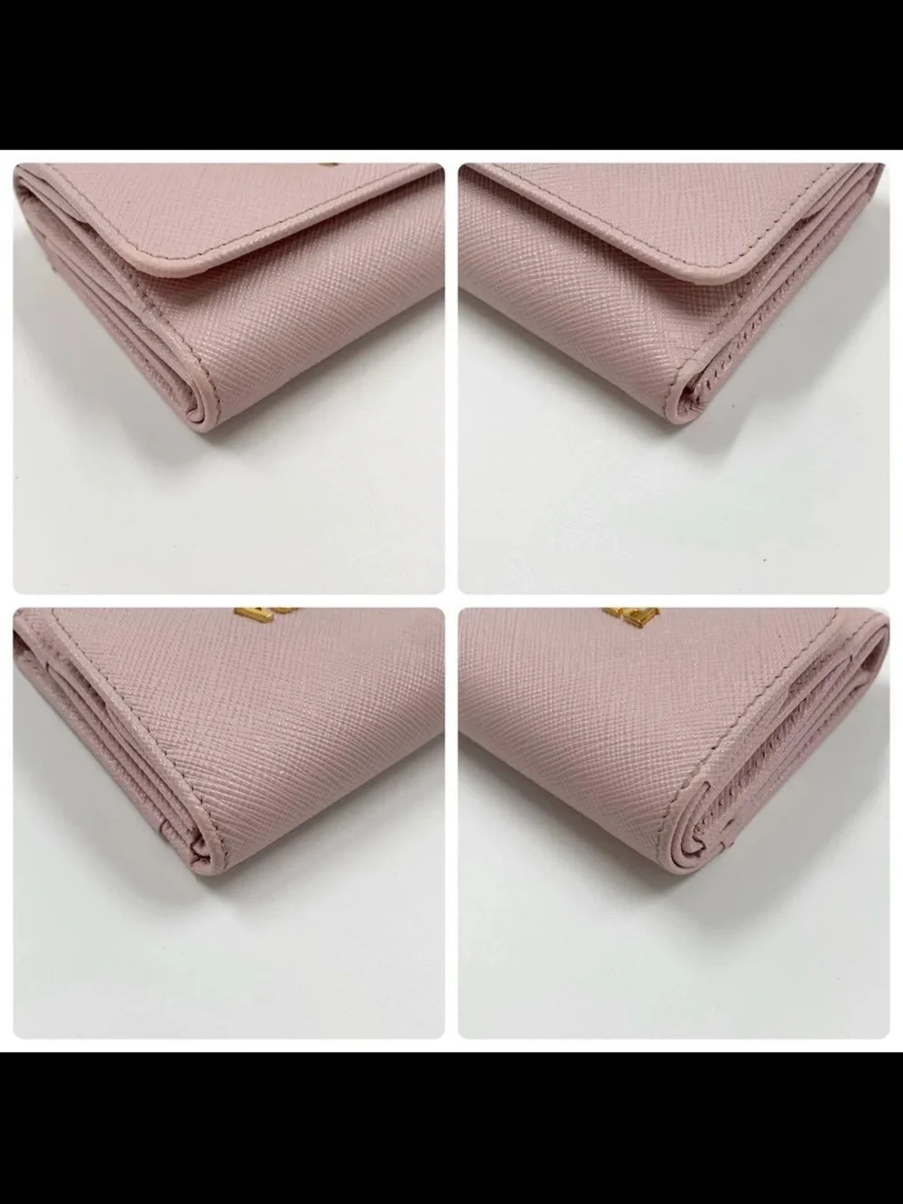 Prada Pink Saffiano Compact Wallet with Gold Logo